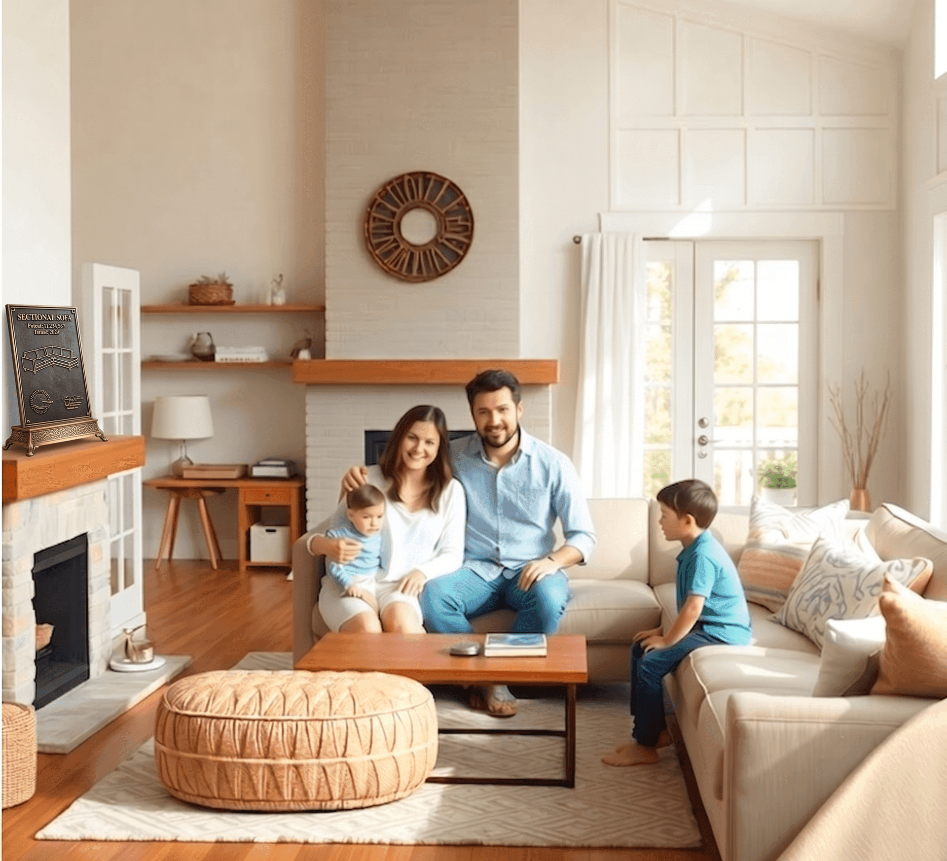 Homeowner family in beautifully renovated warm living room